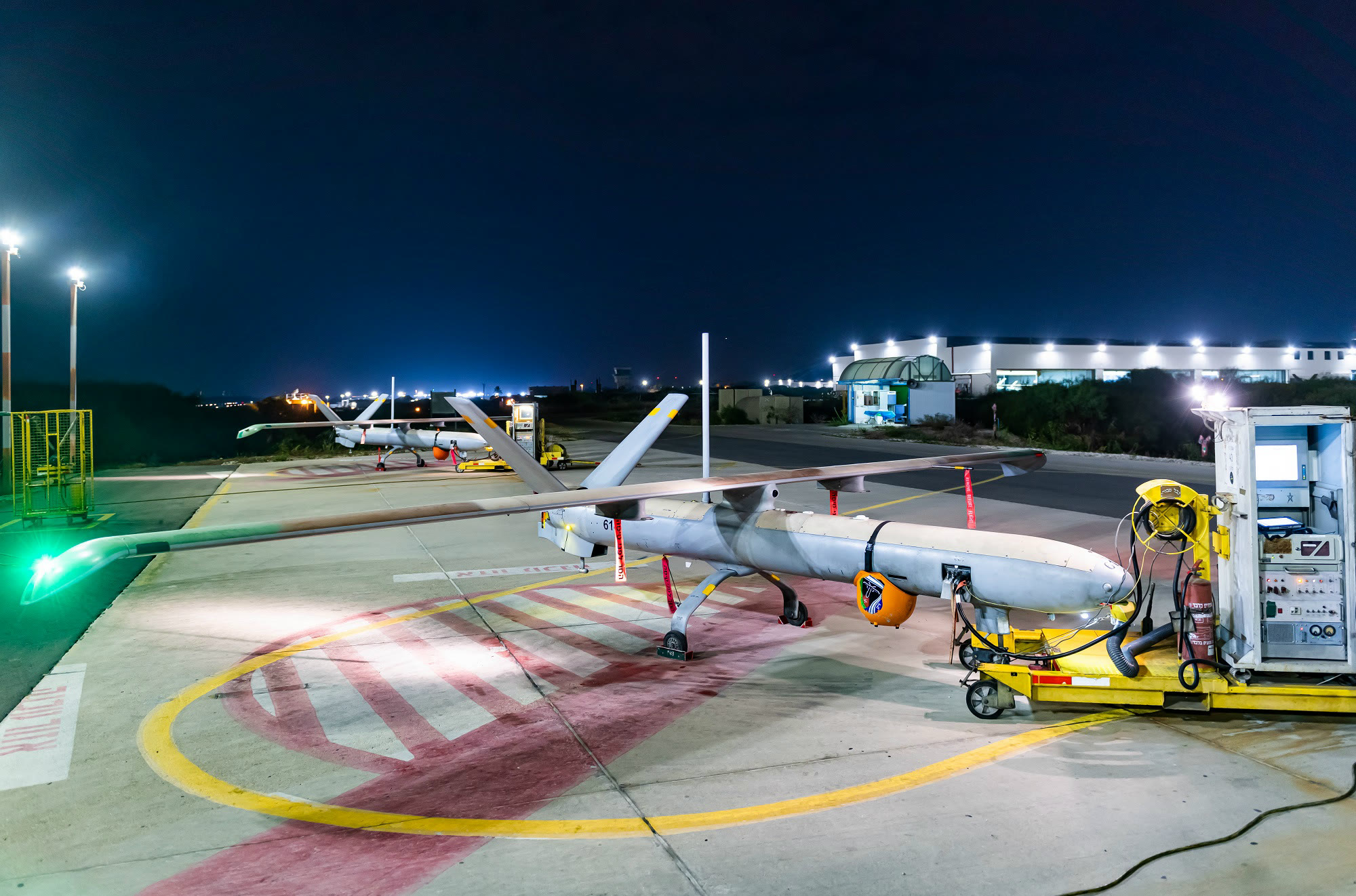 An Elbit Hermes 450 drone at an air base