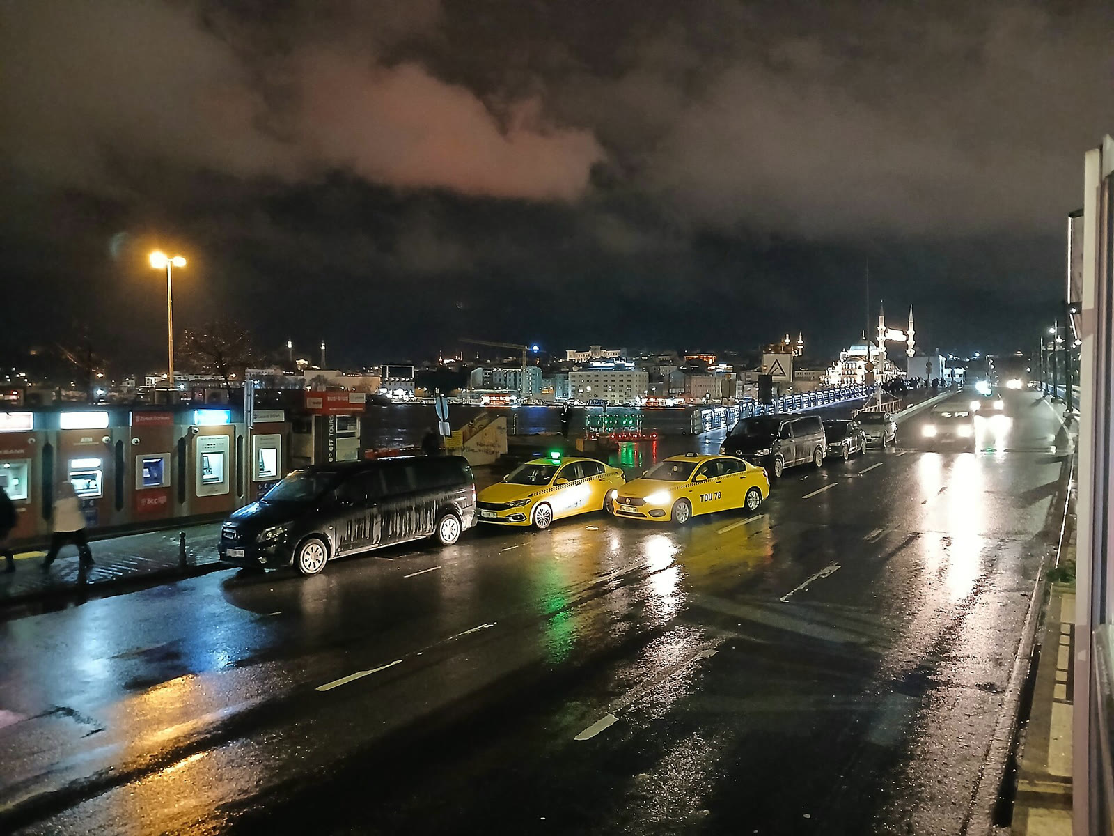 A rainy evening near the Galata Bridge in Istanbul (illustrative)