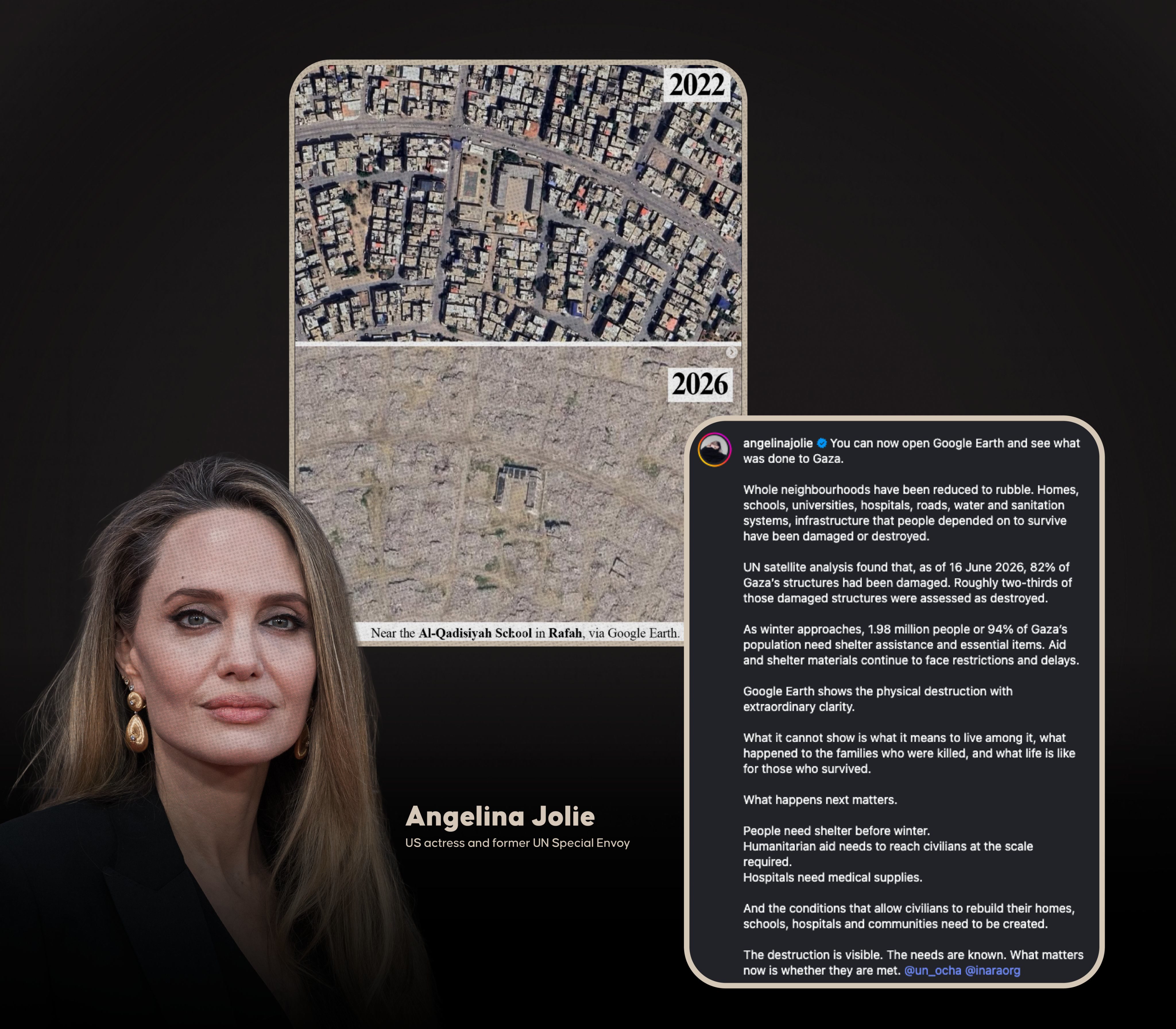 Сравнительный снимок Google Earth и обращение Анджелины Джоли о разрушениях в Газе