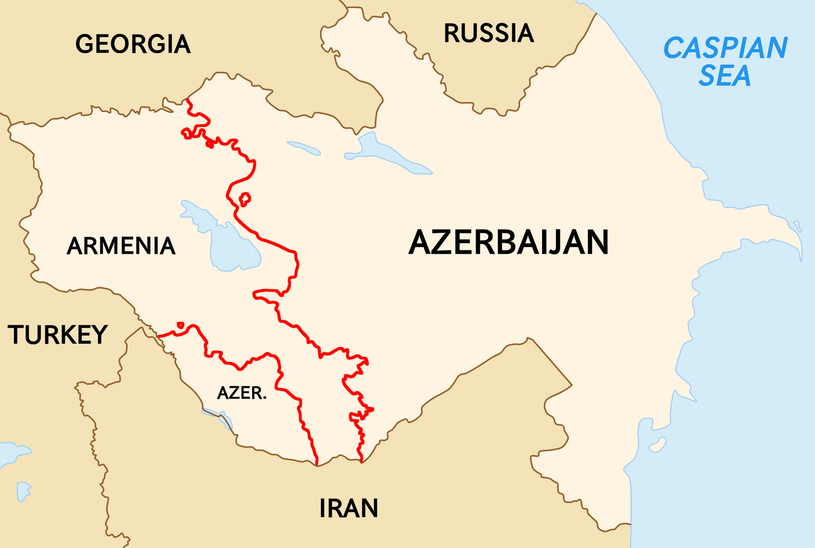 Ermenistan-Azerbaycan sınırını gösteren harita
