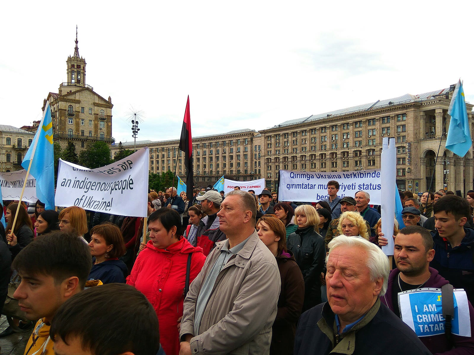Crimean Tatar flags at a commemoration in Kyiv (file photo)