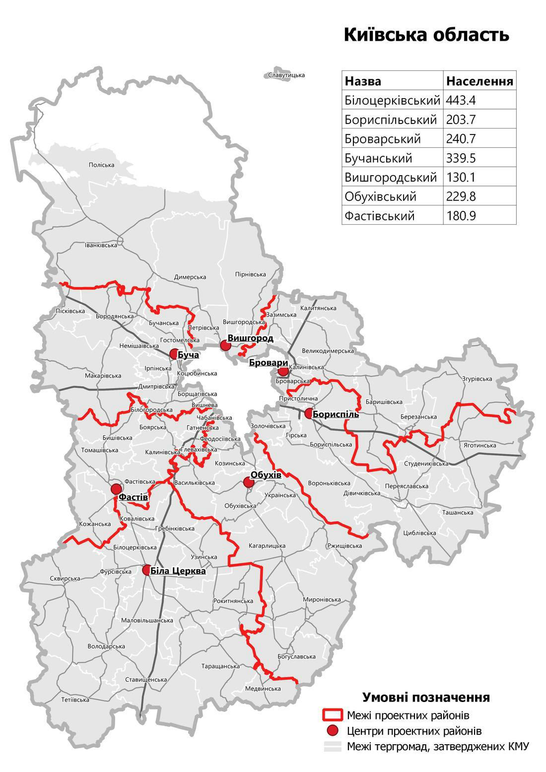 Map of Kyiv region districts