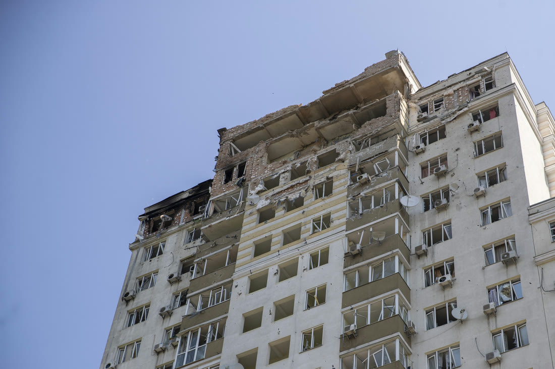 A residential building damaged in a drone attack in Kyiv (archive)