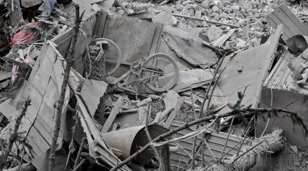 Debris left from a building struck by guided bombs in Zaporizhzhia