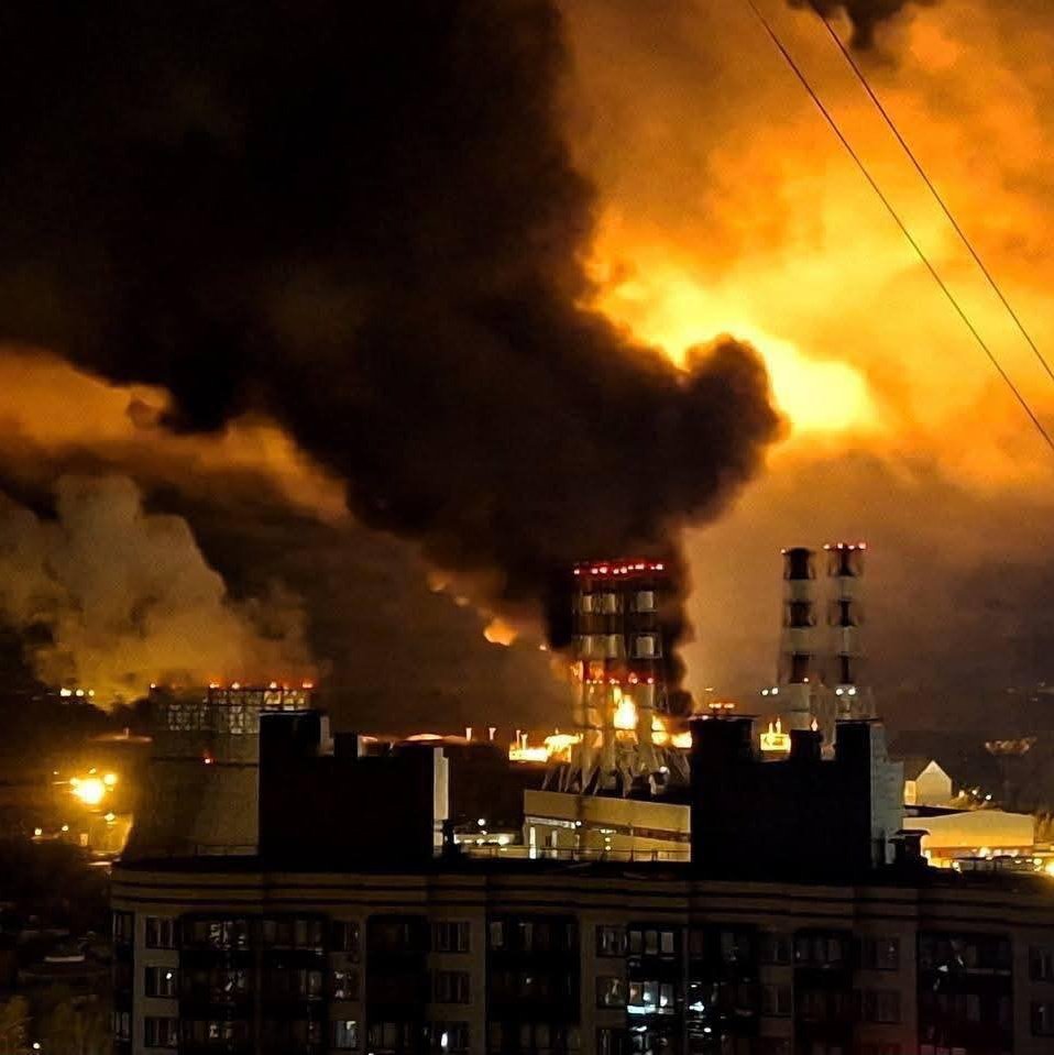 Flames light up the port area of St. Petersburg