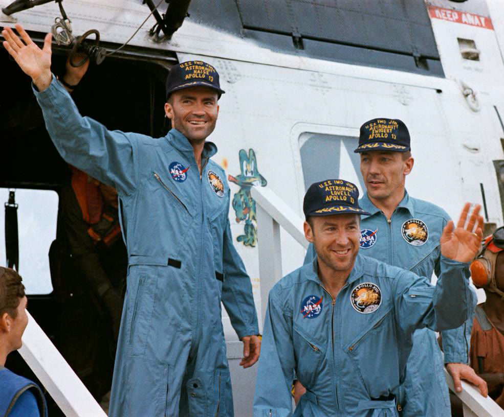The Apollo 13 crew after the 1970 rescue operation (NASA, archive)